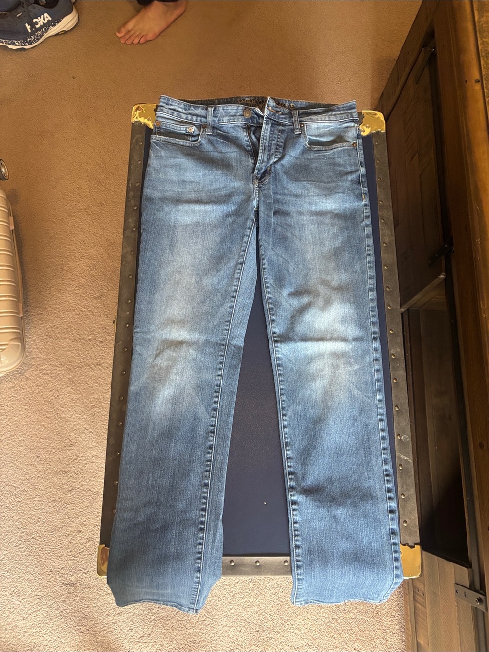 American Eagle Outfitters Men's Stretch Straight Jeans - Light Blue Wash